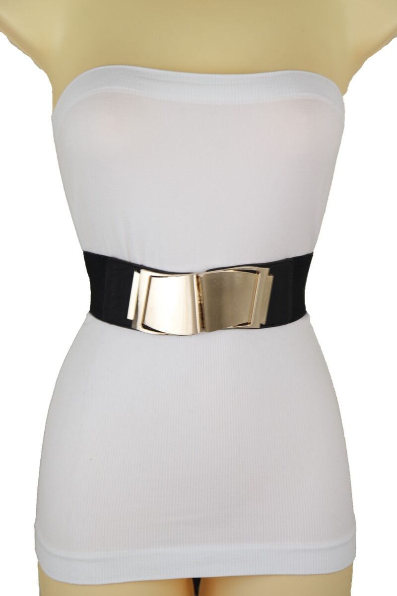 D-Shaped Golden Buckle Design Fabric Elastic Hip Belt for Women L