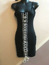 MAY PINK LADIES BLACK LACE UP FRONT SLEEVELESS BODYCON DRESS SIZE SMALL, 8 UK
