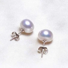 Top AAA+ 10-9mm Real Natural Akoya White Pearl Stud Earrings 14k White Gold