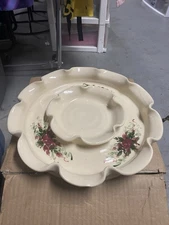 Ruffled Edge Chip & Dip Pottery Platter Floral  10" Diameter Beautiful!  perfect