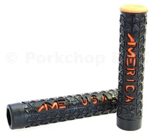 AME BMX MTB flangeless bicycle grips - ZYGO - Black Outer / Orange Inner