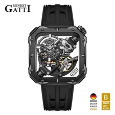 BONEST GATTI Men Square Skeleton Luminous Tourbillon Automatic Mechanical Watch