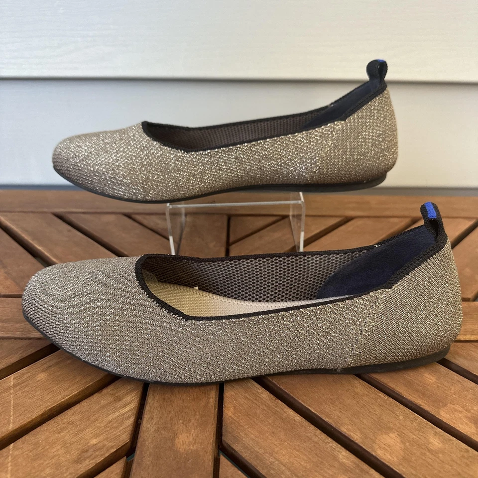 Zapatos Rothy's para mujer talla 8 dorados metálicos punta plana redonda tejido ballet 102-013 Foto 4 de 4