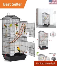 Spacious 39-Inch Bird Cage for Quaker Parrots, Budgies, and Cockatiels with Toys