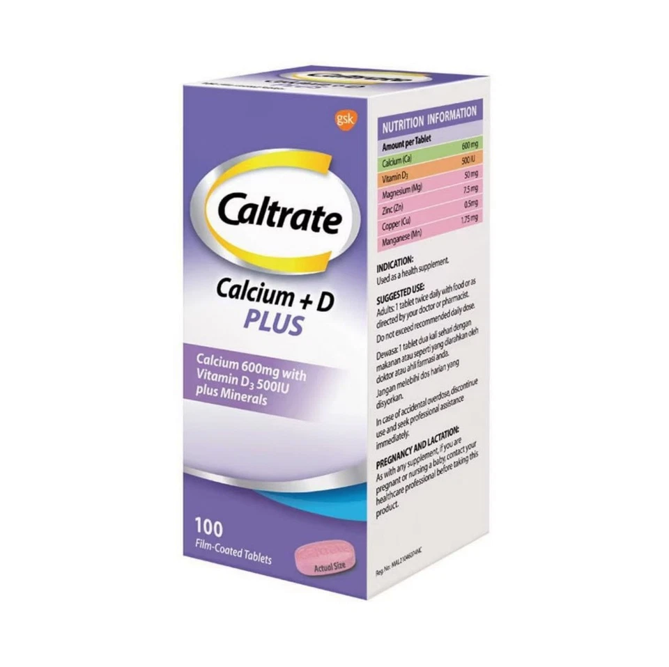 CALTRATE Calcio + D Plus 100 Comprimidos - Calcio 600mg con Vitamina D3 500IU Foto 4 de 4
