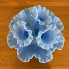 Rare Vintage Fenton Art Glass Pastel Blue Hobnail 3 Horn EPERGNES set