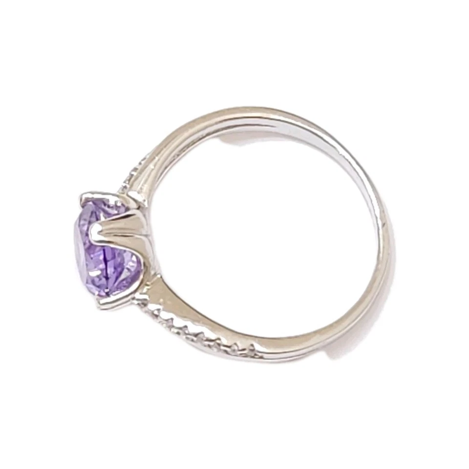 ANILLO DE CÓCTEL SOLITARIO AMATISTA PÚRPURA HGE ORO BLANCO 14K ACENTOS CIRCONITA TALLA 5,75 Foto 4 de 4