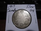 Canada 1917 - 50 Cent half dollar Canadian Coin - 90% Silver