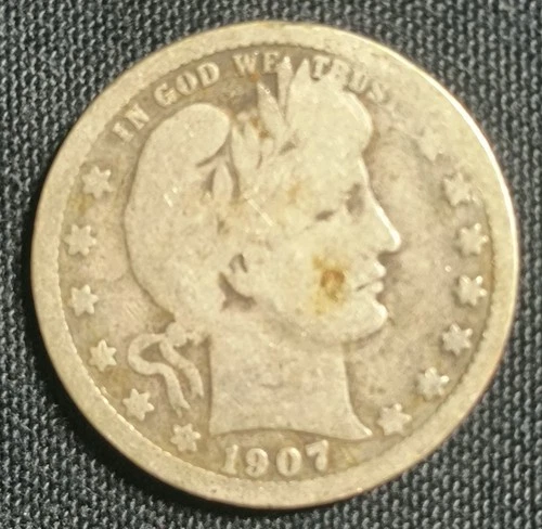 1907-O Barber Quarter - 90% Silver - Free Shipping  G-VG Better Date
