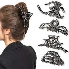4 Pack Halloween Hair Clips, Large Metal Claw Clips with Spider Webs Black 