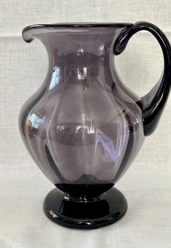 Vintage Blenko Glass Fooded Pitcher Plum #5828s