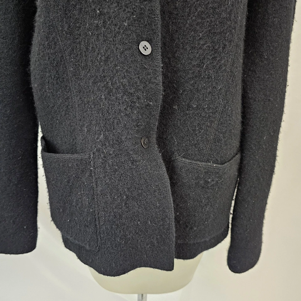 Cárdigan suéter blazer negro pequeño de lana hervida Eileen Fisher para mujer Foto 4 de 4