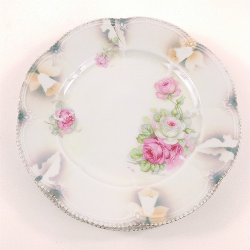 3 placas antiguas de Alemania pintadas a mano con patrón floral en relieve de 8 1/4" - Imagen 2 de 9