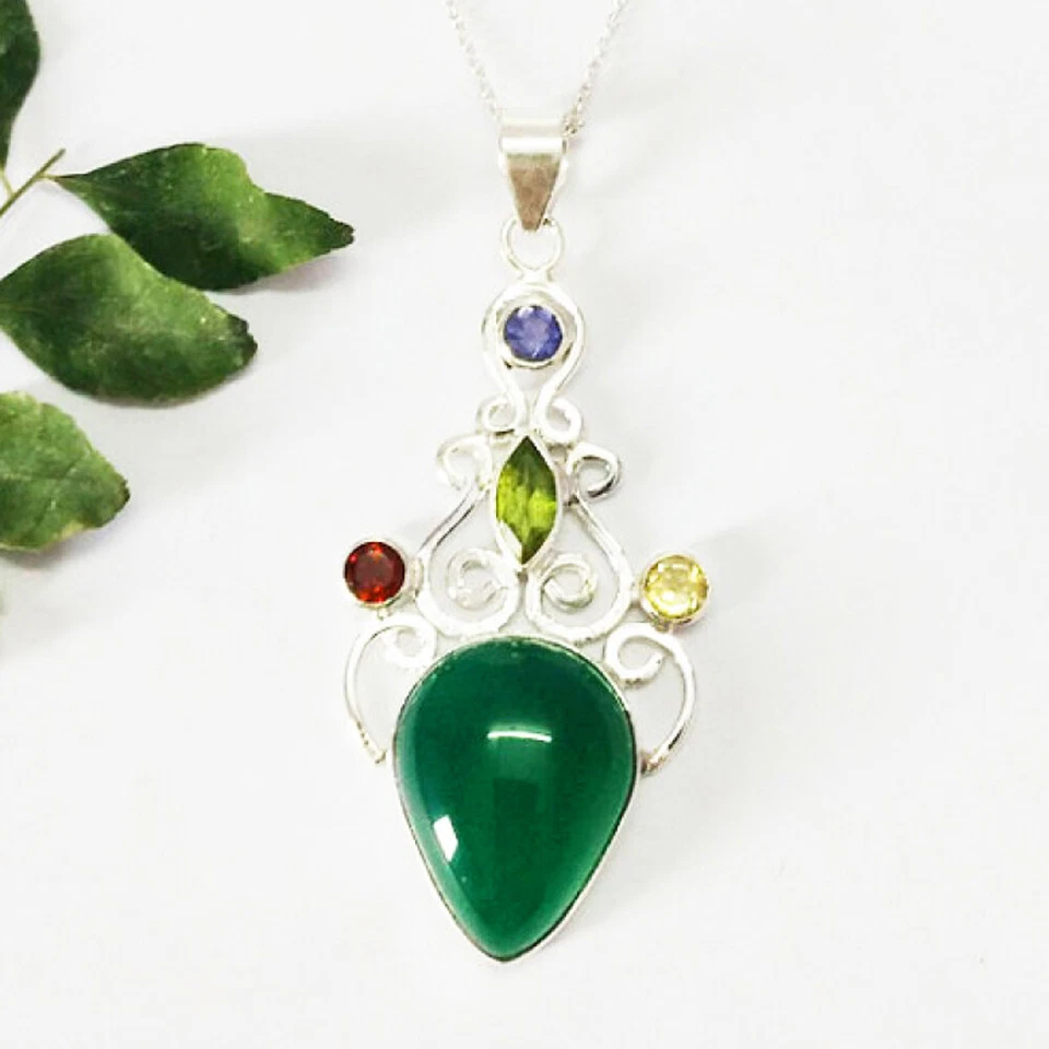 925 Sterlingsilber Multi Stein Halskette Handmade Schmuck Edelstein Halskette - Bild 3 von 4