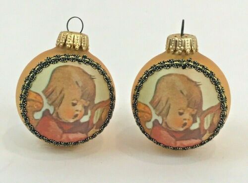 Vintage Glass Christmas Ornaments Angel Gold Ribbon Balls 2" Lot 2 Germany - Picture 1 of 6