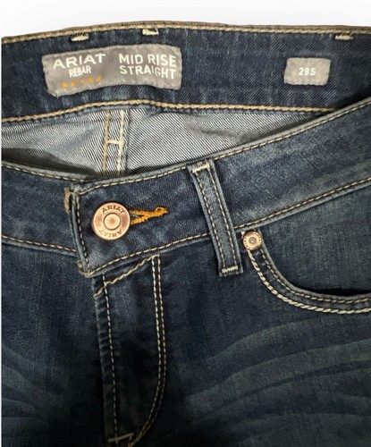 Ariat Jeans Womens 28s Blue Rebar Midrise Straight Western Dark Wash Denim - Picture 5 of 8