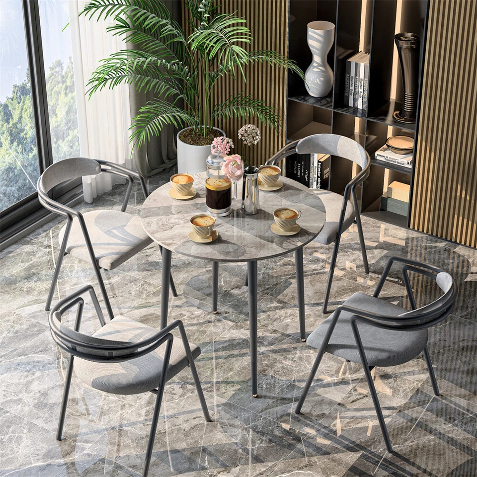 Marble Dining Table Breakfast Cafe Table 2-4 Seater Round Kitchen Bar Furniture - Image 4 of 4