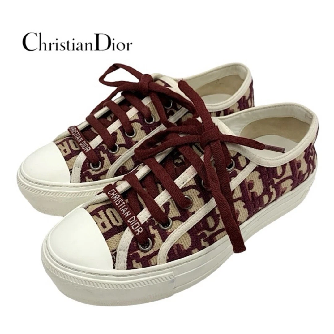 Baskets Christian Dior chaussures tissu beige bordeaux oblique femme pointure 34
