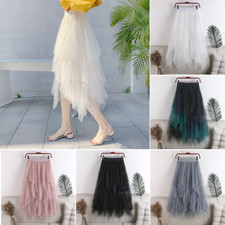 Abito lungo donna rete trasparente nuovo vita alta maglia tutù maxi gonna tulle plissettato