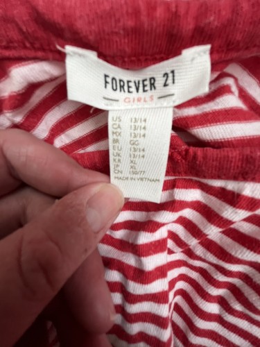 Forever 21 Red & White Girls Striped Cotton Short Sleeved Dress Size 13/14 US - Picture 4 of 8
