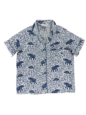 Printfresh Women's Blue Flamenco Cotton Poplin Short Sleeve Pajamas M