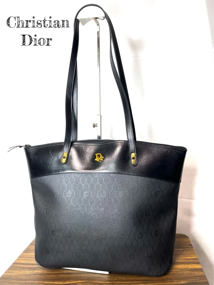 Sac fourre tout Christian Dior nid d'abeille noir rangement A4 cuir bandoulière femme