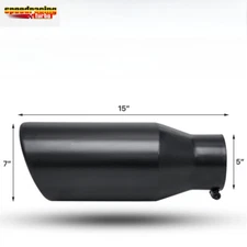 15" Black Slant Exhaust Pipe Tip 5" Inlet 7" Outlet Muffler Digonal Cut Roll Tip