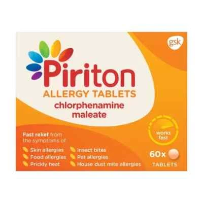 Piriton Allergy & Hayfever Tablets 60 Chlorphenamine Antihistamine Relief