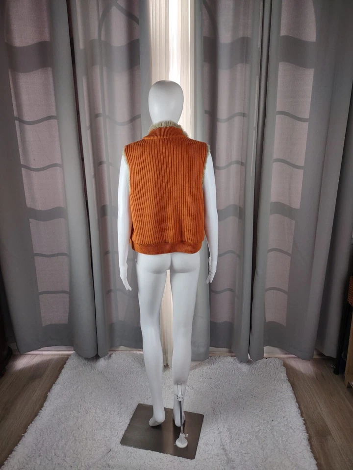 Chaleco suéter Kikit para mujer naranja con cremallera forro de piel sintética 100 % algodón talla pequeña Foto 3 de 4