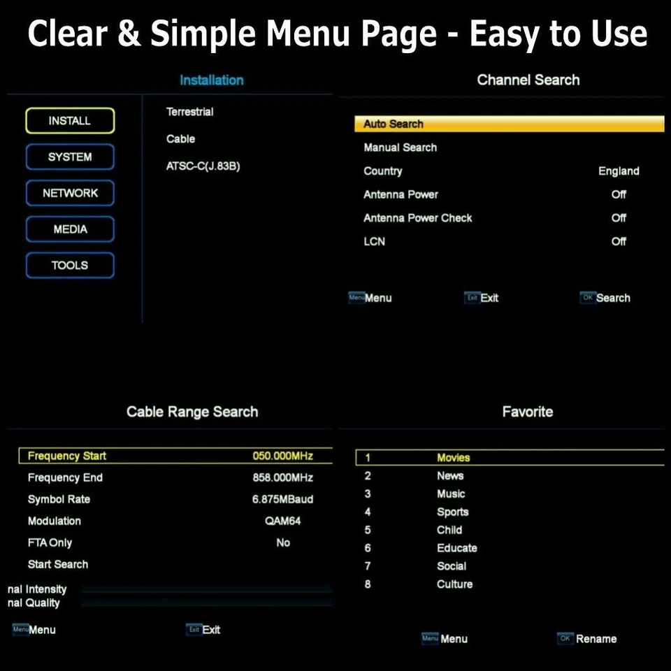 DVB-T2/C TV Receiver Decoder Set Top Box PVR H.265 1080P Full HD+USB Wifi Remote - Bild 4 von 4