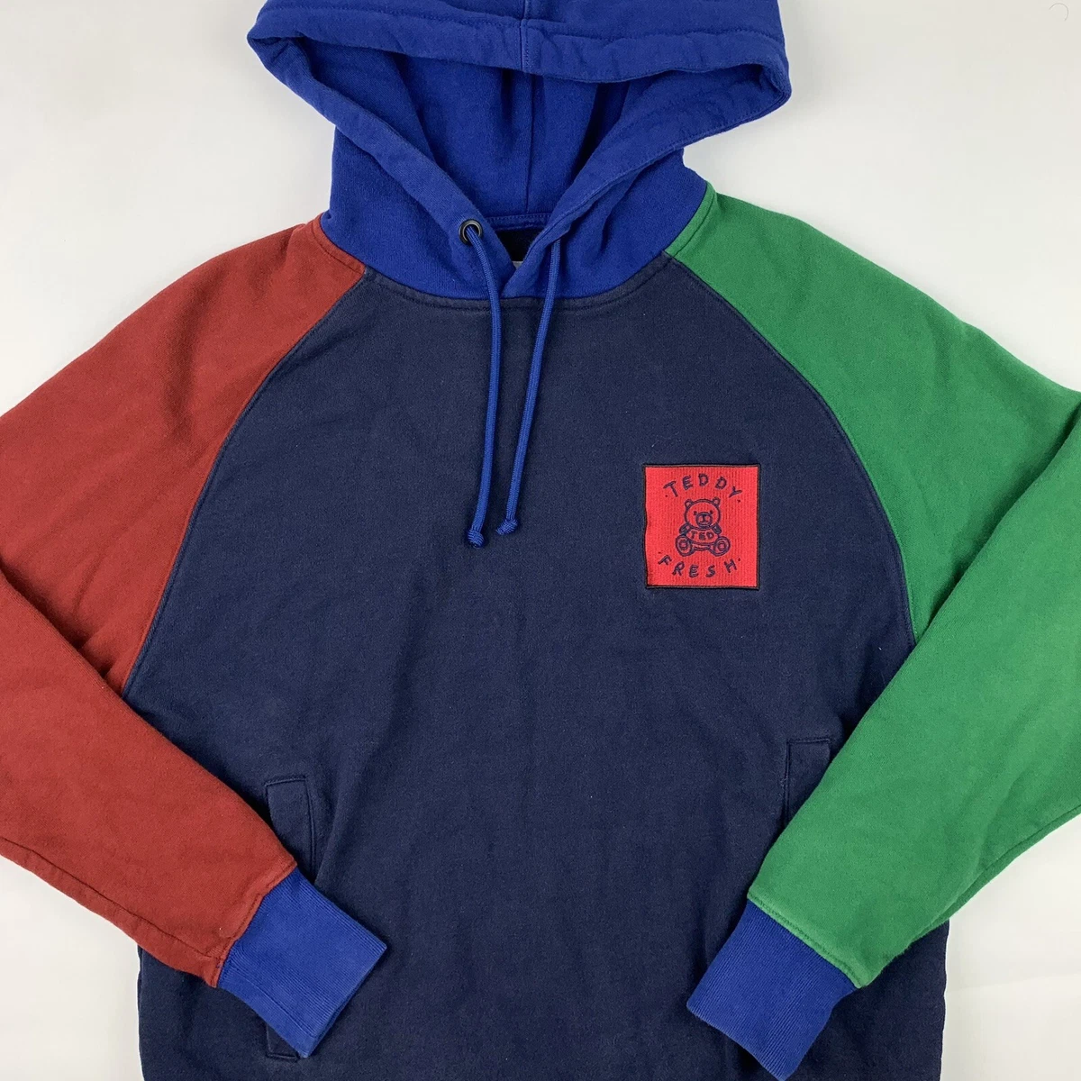 Teddy Fresh XS X-Small Colorblock Hoodie Sweatshirt Blue Green Red