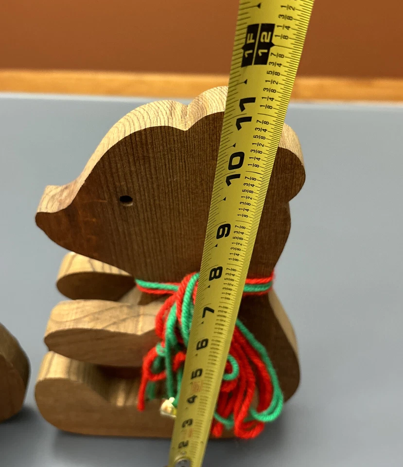 Vintage Handmade Wooden Bears Set Of 2 Figures Folk Art Rustic Christmas Decore - Image 4 of 4