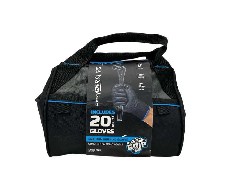 Gorilla Grip Large Handschuhe 20 Paar Latexfrei mit Werkzeugtasche Neu