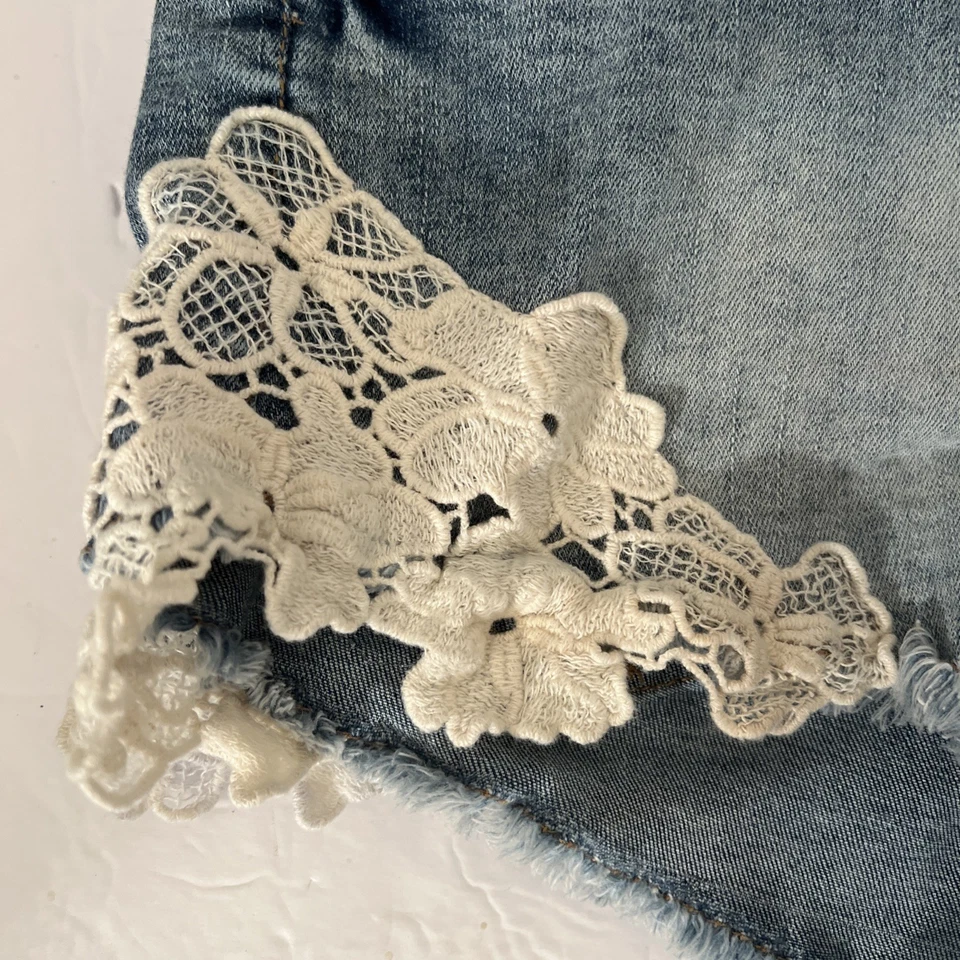 Pantalones Cortos Mossimo Denim Tiro Alto Encaje Bolsillos Elastizados Azul Talla 14/32 Foto 3 de 4