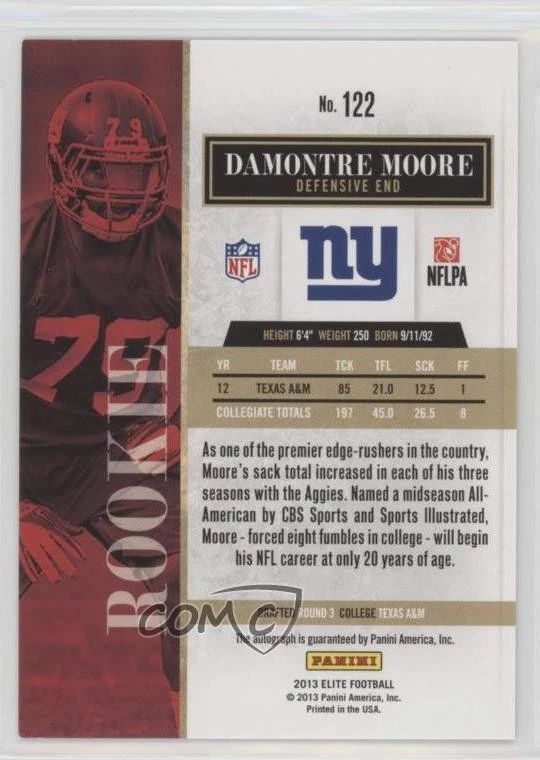 2013 Elite Turn of the Century Rookie Signatures /299 Damontre Moore Auto RC - Image 2 of 2