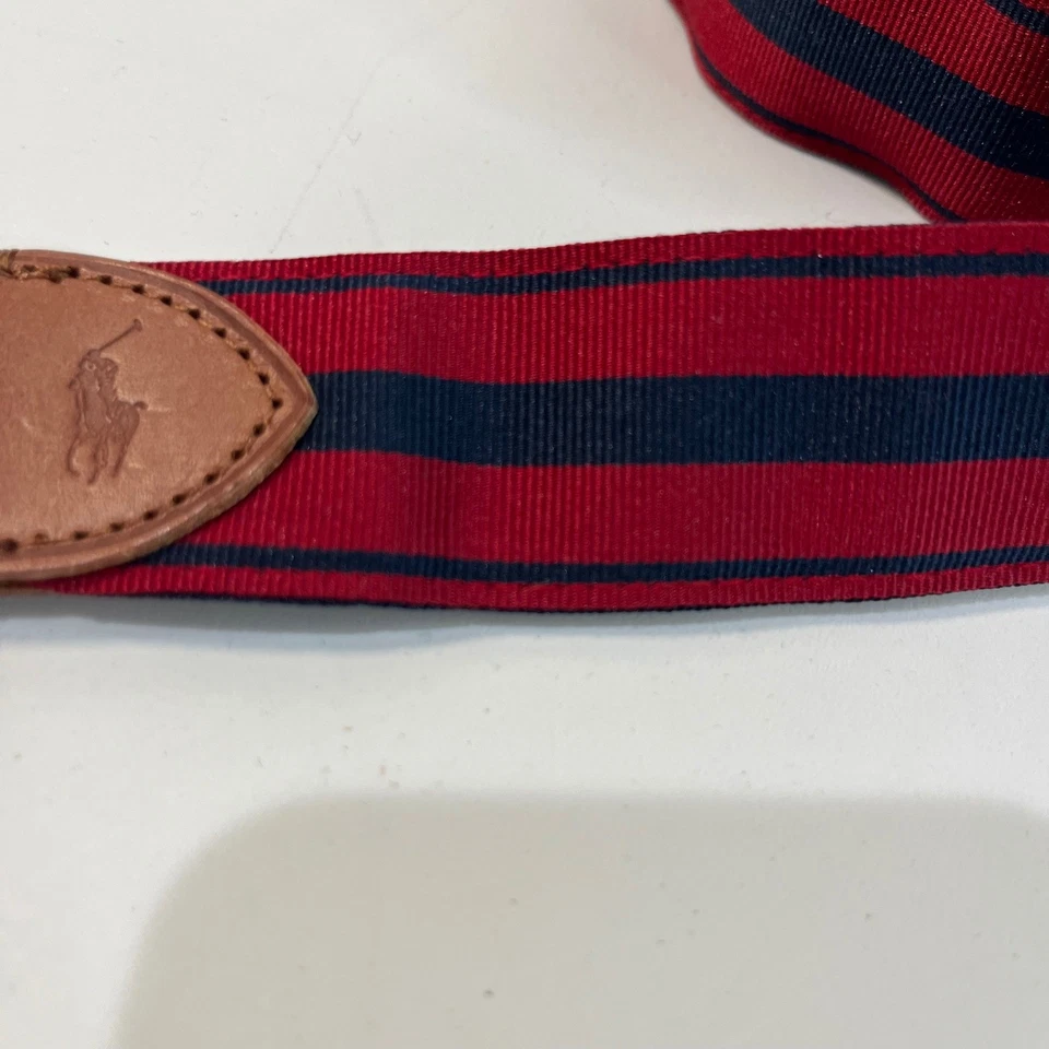 NUEVO Polo Ralph Lauren Para Hombres Rayas D Anillo Web Cinturón M Rojo Azul Marino Reversible Foto 4 de 4