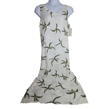 Paradise Found Women's Vintage Hawaiian Dress Rayon Large White Long Sleeveless