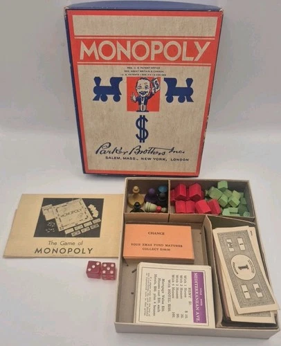Vtg 1930s Parker Brothers Monopoly Game W/Wooden Pieces & Instructions NO BOARD