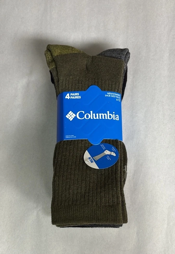 New Columbia Socks Men’s 4 Pair Green & Black Crew Socks Activewear Casual