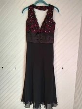Aspeed U.S.A. Formal Dress Size XL Red Under Black Lace With Rhinestone...