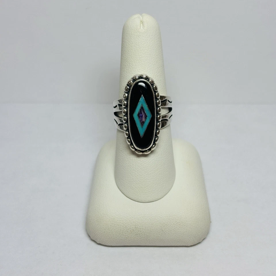 Anillo Carolyn Pollack Plata de Ley 925 Ónix Turquesa Incrustación Talla 8.25 Foto 3 de 4