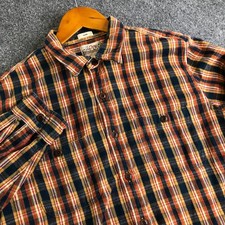 JCrew Shirt Mens Large Orange Blue Slim Plaid Mid-Weight Double Brushed Flannel