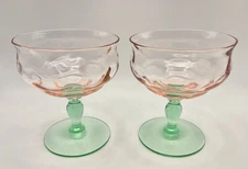 Vintage 2 Tiffin Franciscan Watermelon Uranium Stem Dessert Sherbet Glasses