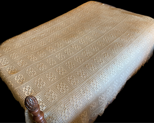 Copriletto letto poster vintage all'uncinetto beige + set sciarpa da corridore comò - Foto 3 di 11