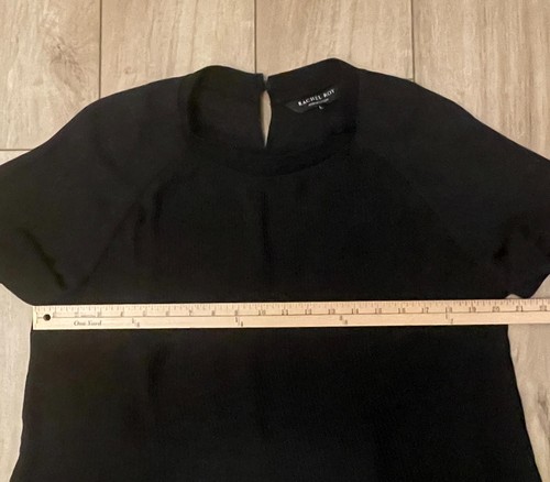 NWT-Rachel Roy Collection-Women's L-Black Flowy Accordian Blouse-Short Sleeve - Picture 8 of 9