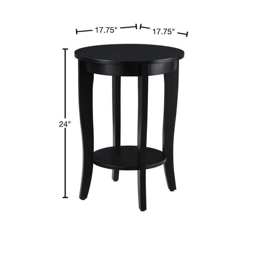 Convenience Concepts End Table w/ Shelves 24" x 17.75" Wood Frame + Round Black - Picture 3 of 4