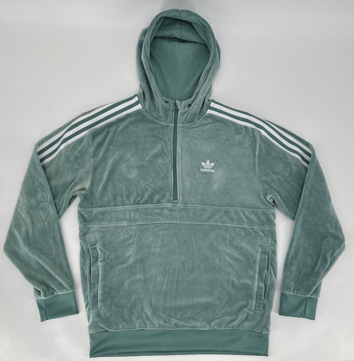 Adidas Originals Hoodie Mens Small Cozy Green Velour 1/2 Zip Adidas Originals Hoodie Mens Small Cozy Green Velour 1/2 Zip