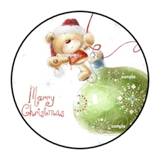 CHRISTMAS TEDDY BEAR ENVELOPE SEALS STICKERS LABELS TAGS 1.5" ROUND CUTE (30)