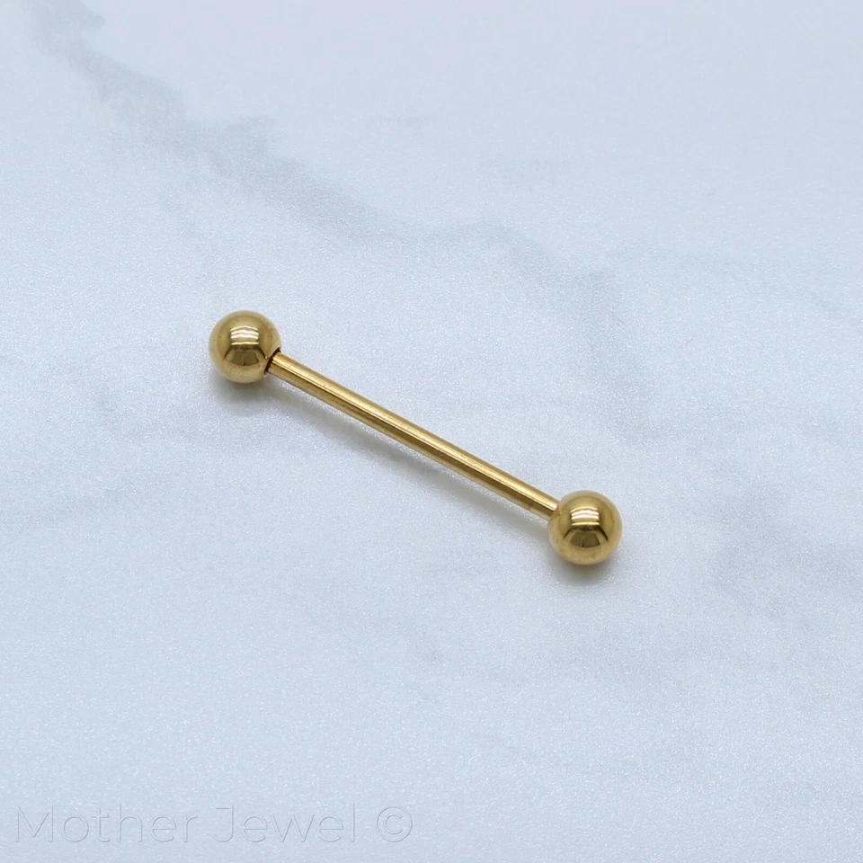 ORO AMARILLO 14K IP BARRA RECTA PEZÓN INDUSTRIAL LENGÜETA PIERCING MEJILLA BARRA  Foto 3 de 4