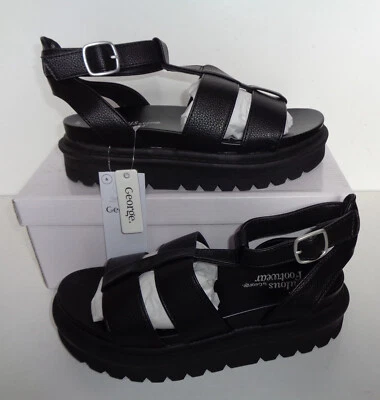 GEORGE Ladies Womens Gladiator Vegan Strappy Sandals Chunky Ankle Shoes New UK Size 5